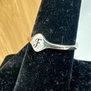 JAMES AVERY Sterling Silver Petite Signet Script Monogram Initial F Ring; SZ 7